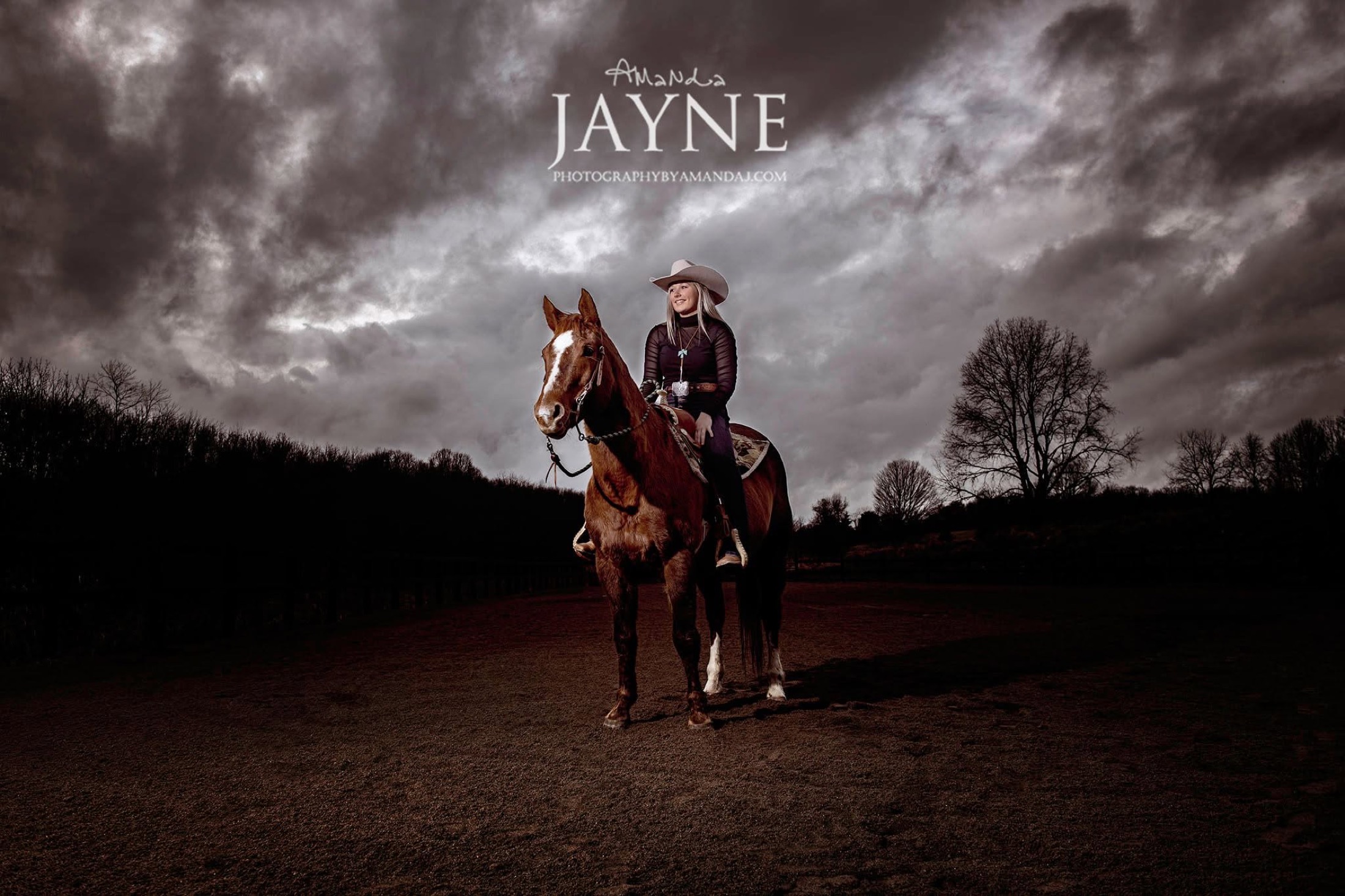Horse and rider beneath a dramatic sky